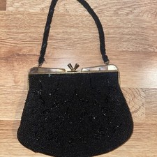 Vintage Black Beaded Evening Handbag. Handmade in Japan