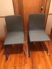 CHROME PLATED SET OF 2 CHAIRS "VOLFGANG" GRAY FULLY UPHOLSTERED [NEW]