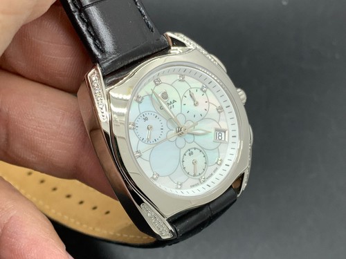 Swiss Made Cyma shell flower Dial Chronograph Date 5 Atm s/s Quartz Women Watch - Picture 8 of 20