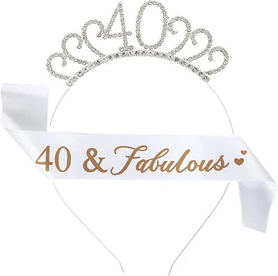 40Th Birthday Sash and Tiara Set - Crystal Crown Tiara & Fabulous Birthday Sash