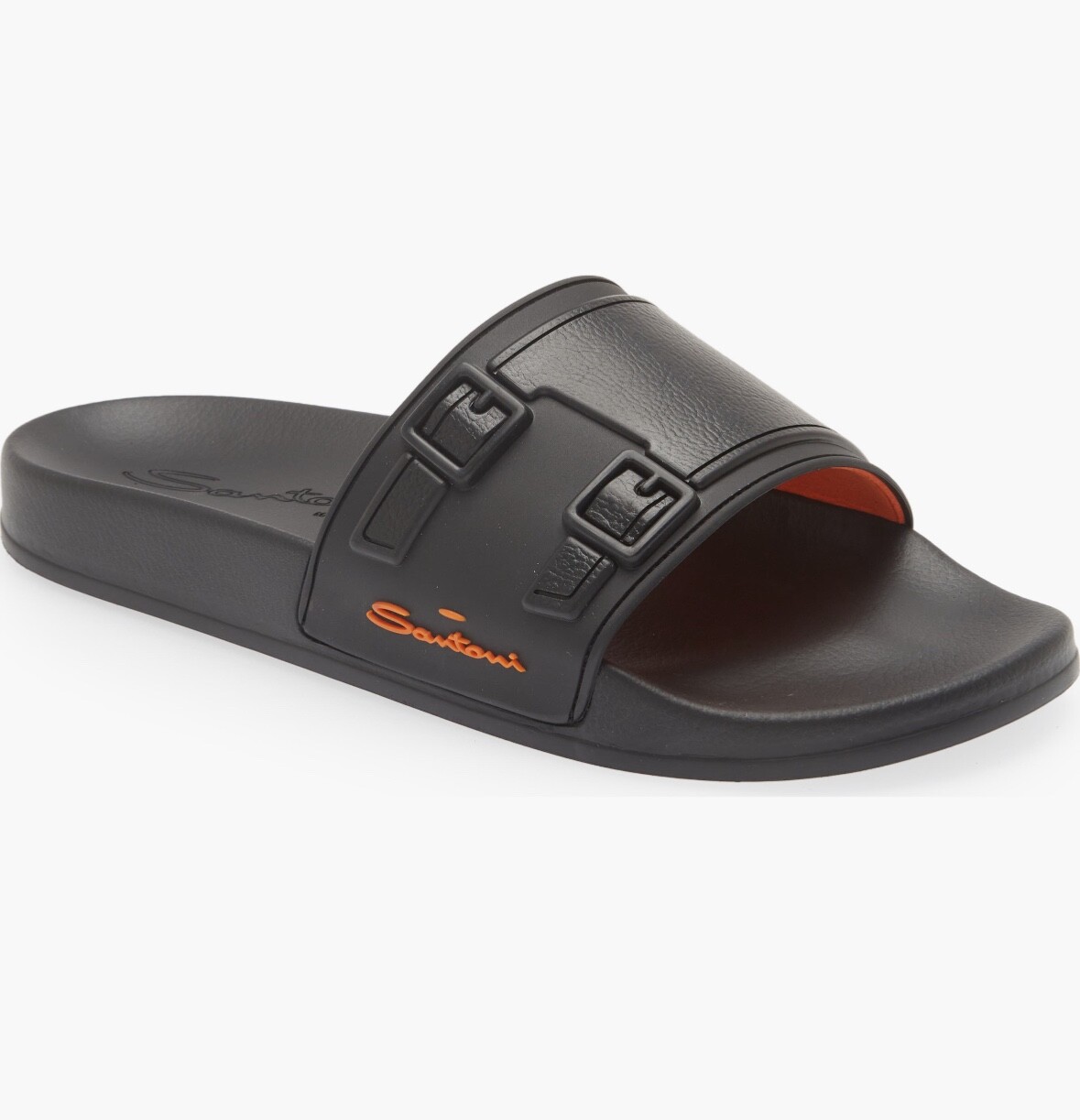 Сандалии Santoni Edison Slide Италия черно-оранжевые шлепанцы с логотипом Размер US 11 UK 10 49490₽