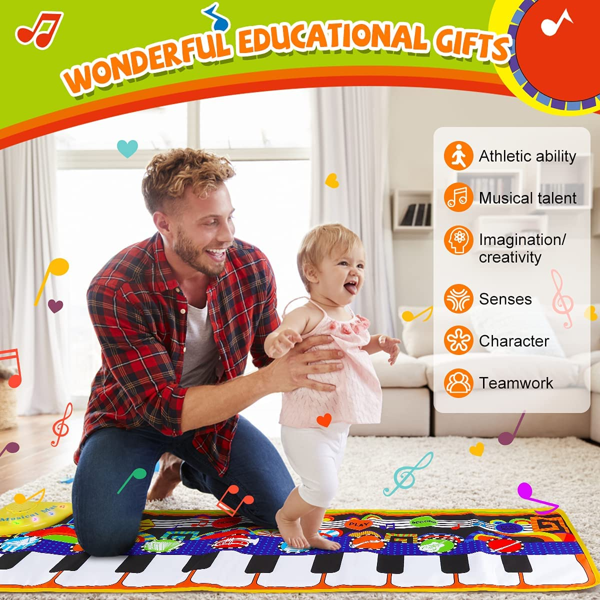 Baby Piano Mat with 25 Music Sounds, Kids Musical Playmat, Early