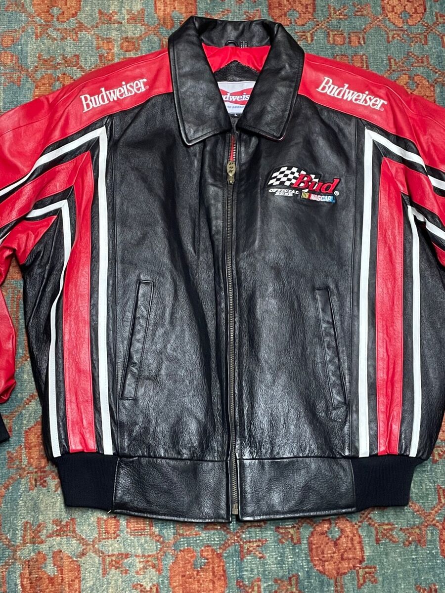 Vintage 90s NASCAR Budweiser King of Beer BLACK LEATHER Vintage 90s NASCAR Budweiser King of Beer BLACK LEATHER