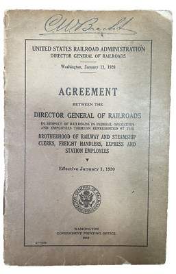 1929 US Railroad Admin Agreement Book Brotherhood of Railway Steamship Employees