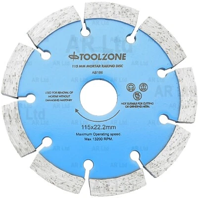 TOOLZONE 8mm Mortar Raking Disc Blade. Diamond Rake Disc 115x8mm Mortar Removal Tool