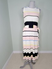 Banana Republic Pink Blush & Navy Blue Striped Stretch Maxi Dress Sleeveless S