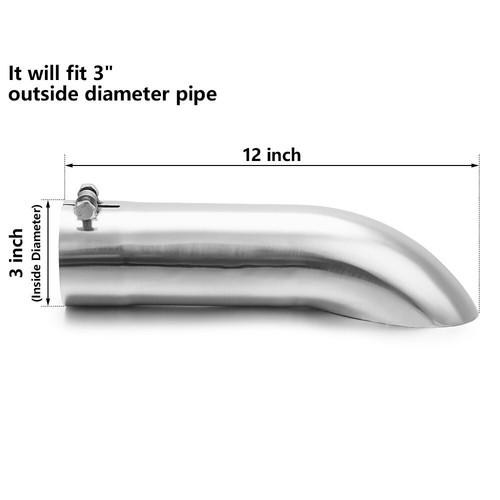 Stainless Steel Turn Down Exhaust Tip 3" Inlet/Outlet Angle Cut