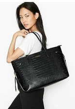VICTORIA'S SECRET THE VICTORIA CARRY- ALL LARGE TOTE BAG BLACK CROC / ALLIGATOR