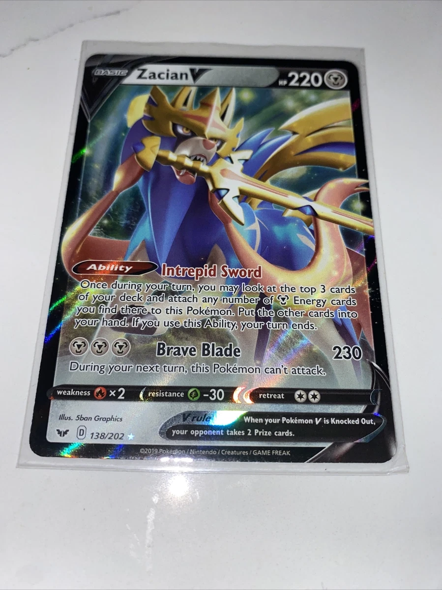 ZACIAN V 2019 ULTRA RARE HOLO POKEMON CARD SWORD & SHIELD #138/202 FREE  SHIPPING