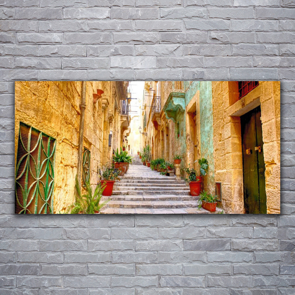 Tableau en verre trempé Tulup 120x60 motif ruelle ancienne haute définition