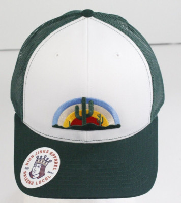 High Jinks Apparel Arizona Trucker Hat Rainbow Cactus Green White Adjustable