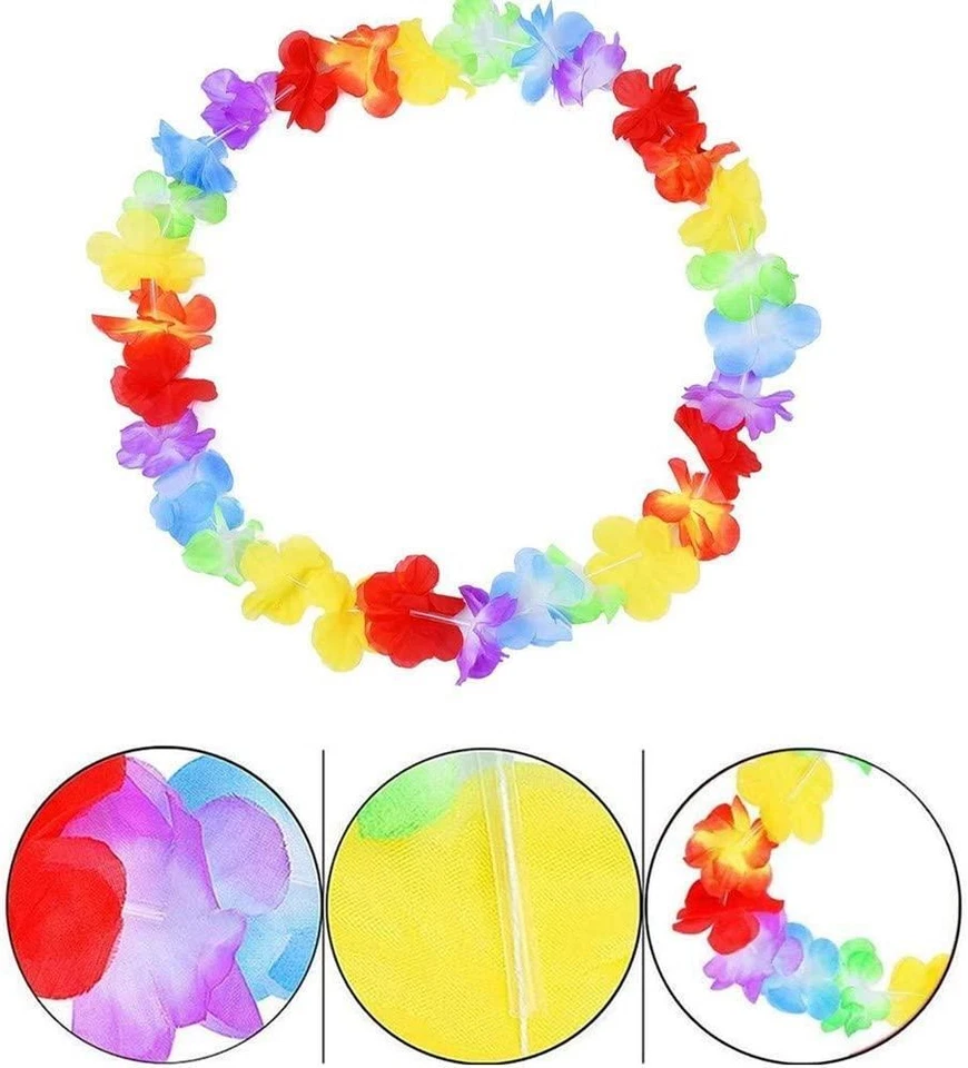 10 Collares de Flores Guirnaldas Leis Gallina Ciervo Hawaiano Playa Fiesta Suministro Accesorio Foto 4 de 4