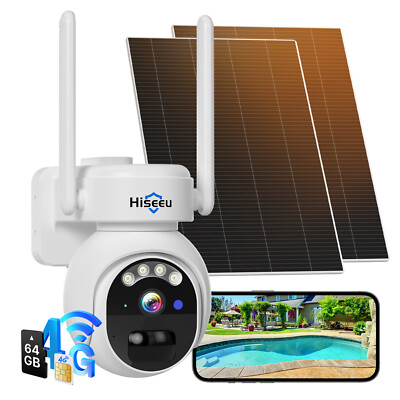Hiseeu 2K LTE 4G Cellular Solar Wireless Security Cameras PTZ with SIM Card