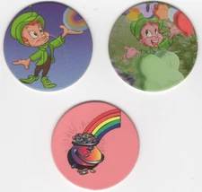 2 Lucky Charms 1995 General Mills Pogs (#11 & #12) PLUS Bonus Rainbow 8 Ball Pog