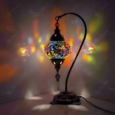 Turkish Moroccan Style Mosaic Table Bedside Tiffany Swan Lamp Light Large Globe