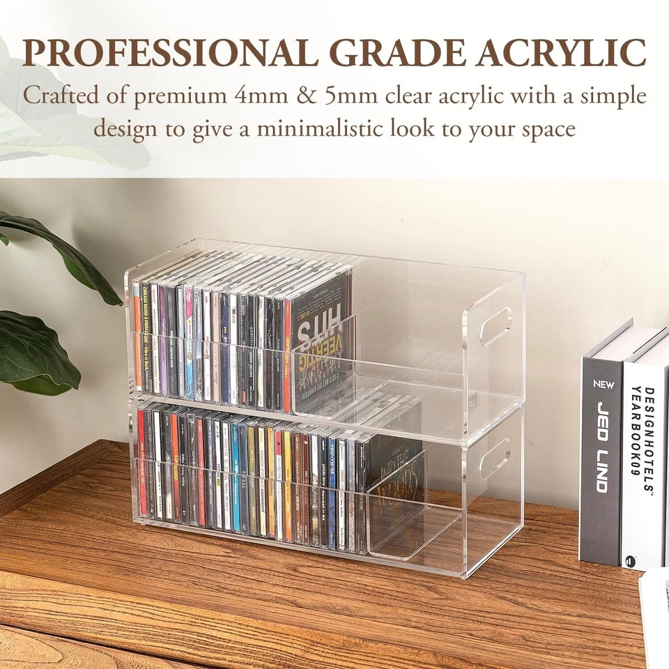 Estantes apilables para CD de acrílico transparente, organizadores de almacenamiento de medios, juego de 2 Foto 3 de 4