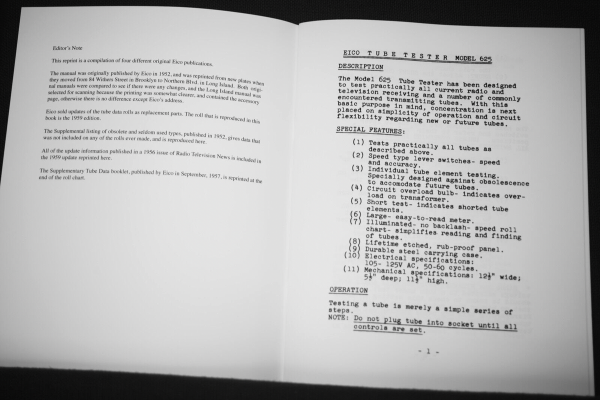EICO 625 Complete Tube Tester Manual With 1978 Tube Test Data - Foto 7