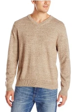 Nautica Men's Mid weight V-neck Sweater 100% Cotton Woodrift Flax Brown, XL