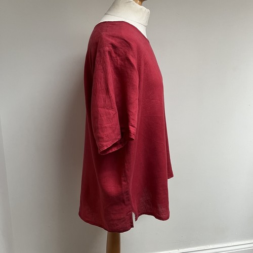 Flax Linen Top Size Medium Red Short Sleeves Relaxed Fit 100% Linen Holiday - Picture 4 of 8