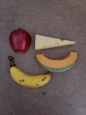 Vintage Realistic Food Slice Cantaloupe Apple Cheese Banana Rubber Fridge Magnet