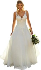 Lace Ball Gown Wedding Dresses for Bride V Neck Appliques Boho Long Bridal