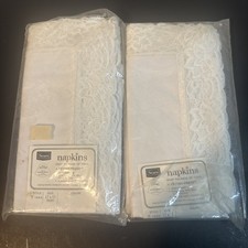 Vintage Sears 8 Napkins White W/ Lace Trim New In Package 17x17 Stain Releasing