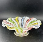 Vintage Murano Latticino Ribbon Art Glass Candy Pedestal Vase Rare *MINT*