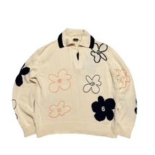 Women's PS by PAUL SMITH Floral Collared Neck Sweater Cream wide Fit M  PLS READ