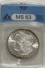 1878 7TF  Rev of ‘78 $1 MORGAN SILVER DOLLAR ANACS MS63 Rim Toning. Ships Free!!