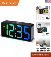 Small RGB Digital Alarm Clock for Kids with Large Numbers & USB Charging Port
