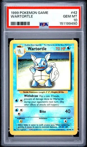 1999 POKEMON BASE SET UNLIMITED #42 WARTORTLE PSA 10