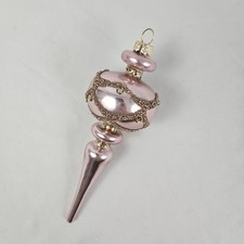 Mercury Glass Finial Christmas Ornament Pink  Gold Opulent 7"