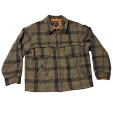 VTG Woolrich Wool Plaid Green Hunting Mackinaw Jacket Men  s Large Lined Full Zip