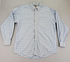 LL Bean Shirt Mens L White Blue Plaid Long Sleeve Button Front Pocket READ