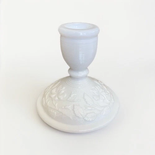 IMPERIAL Milk Glass Doeskin Taper Candle Holders w/ Flowers and leaves - Picture 2 of 8