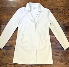 ecru White Blazer Women  s XS Mid-Length Collared Button Front Pockets