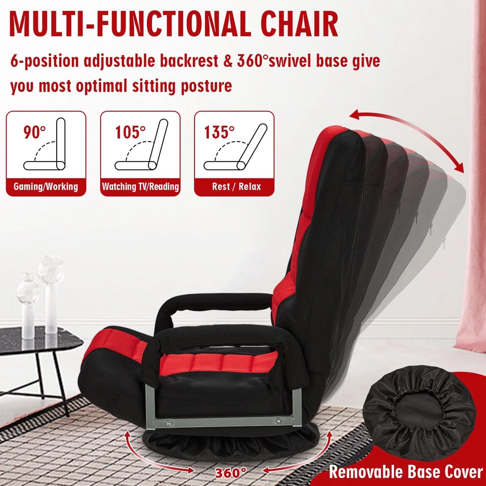 Silla Gaming Piso Giratorio con Reposabrazos, Sofá Video Reclinable Plegable con 6 Ajustes... Foto 4 de 4