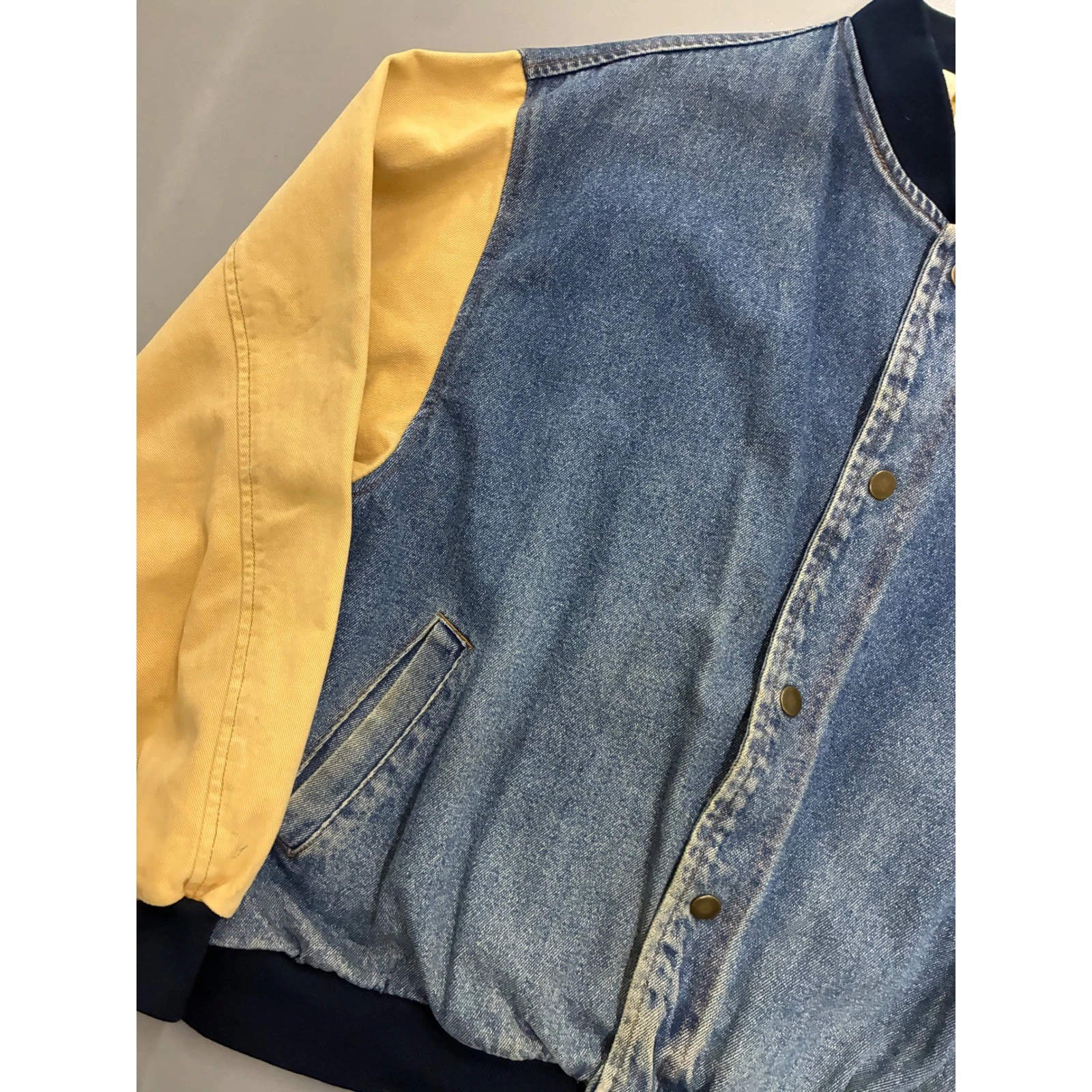 Vintage Team Admit One Michigan Wolverines Denim Varsity Jacket Blue Yellow XL image 4