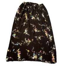 Vintage 90s Black Floral Elastic Maxi Skirt Boho Sprig Print Sz M Western Prarie