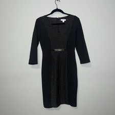 New York & Company Black Chevron Pinstripe Sheath Dress Gold Bar Accent Size XS