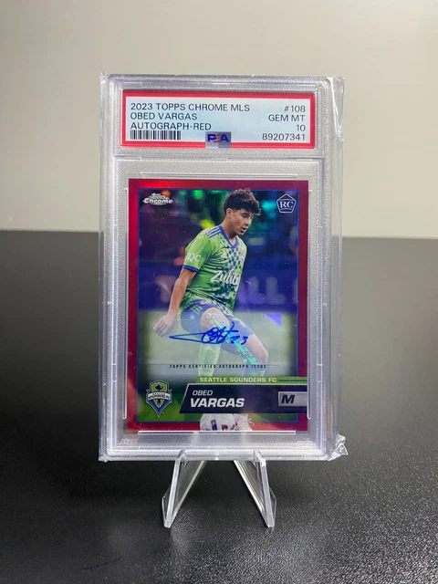 Obed Vargas 2023 Topps Chrome MLS Rookie Auto Red #3/5 Pop 1 Atletico Madrid