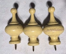 Lot 3 Vintage Solid Wood Curtain Furniture Rod Finials White 3.75" - 1 1/8" Base