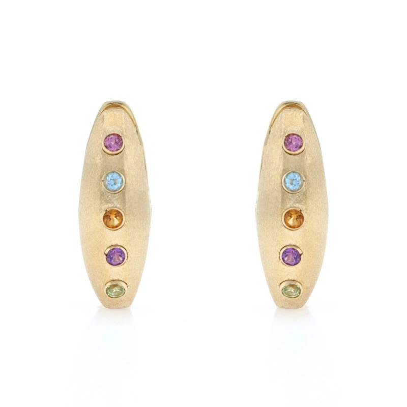 Pendientes de aro de citrino topacio azul turmalina rosa oro amarillo 14k .42ctw perforados Foto 3 de 4