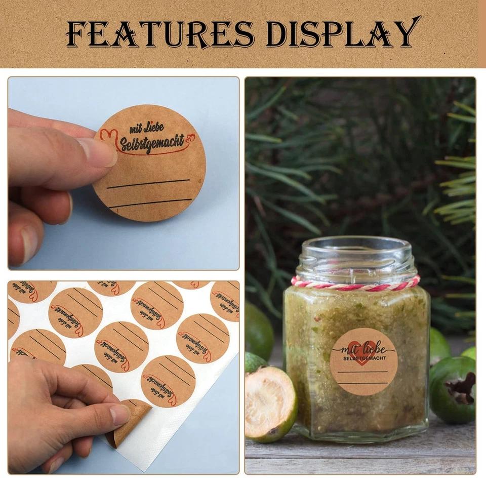 720 Stücke Etiketten Marmelade Kraft Etiketten Aufkleber Kraftpapier Selbstkl... - Bild 3 von 4