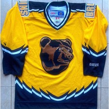 Boston Bruins 90s CCM AirKnit Pooh Bear jersey M gold 3rd alt NHL hockey vintage