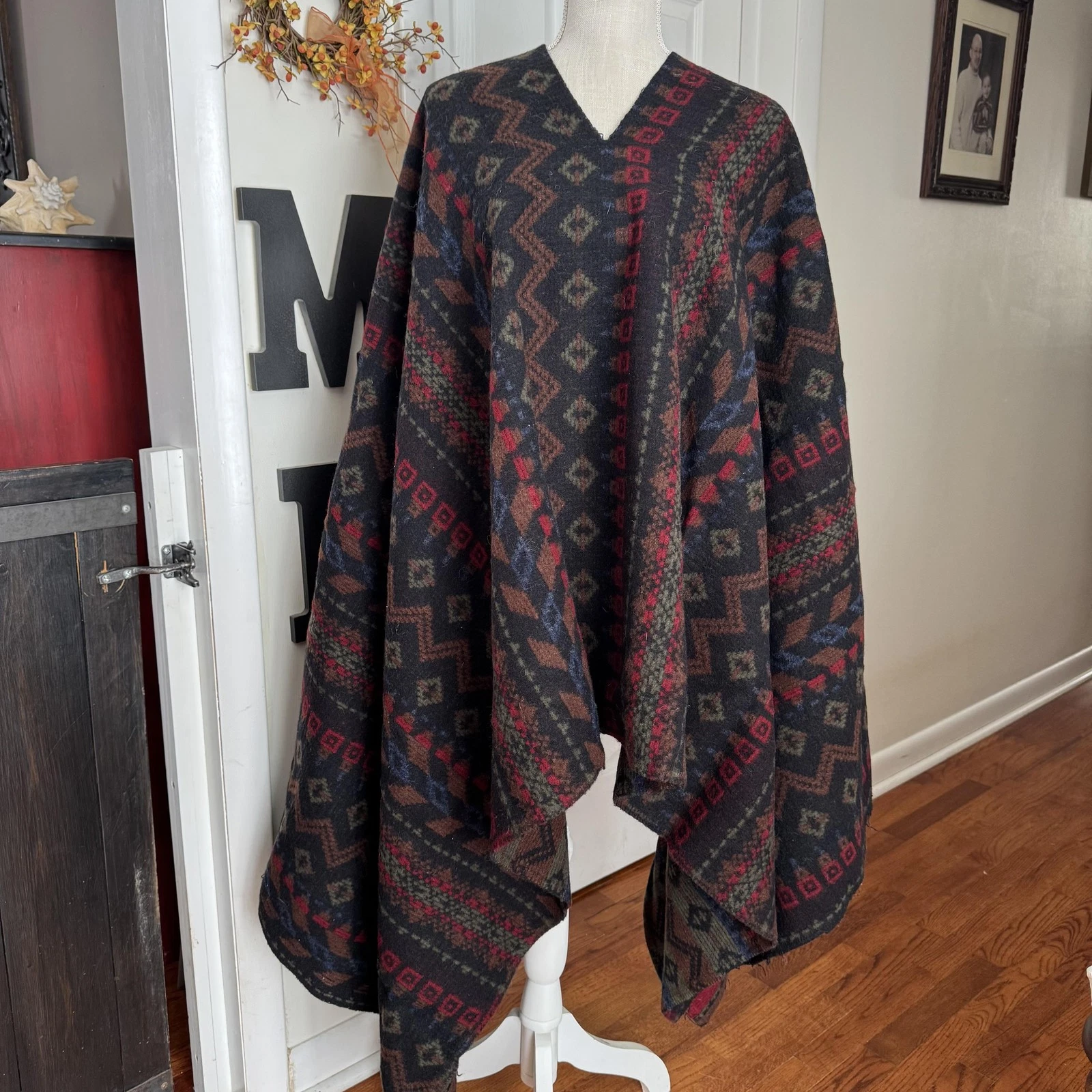 Gabán Charro Mexicano Zarape Poncho Jorongo Wool Blanket Native Southwest Vtg