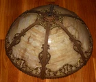 Antique 16" Early 1900s Yellow Slag Glass Table Lamp Shade Bradley Hubbard Style