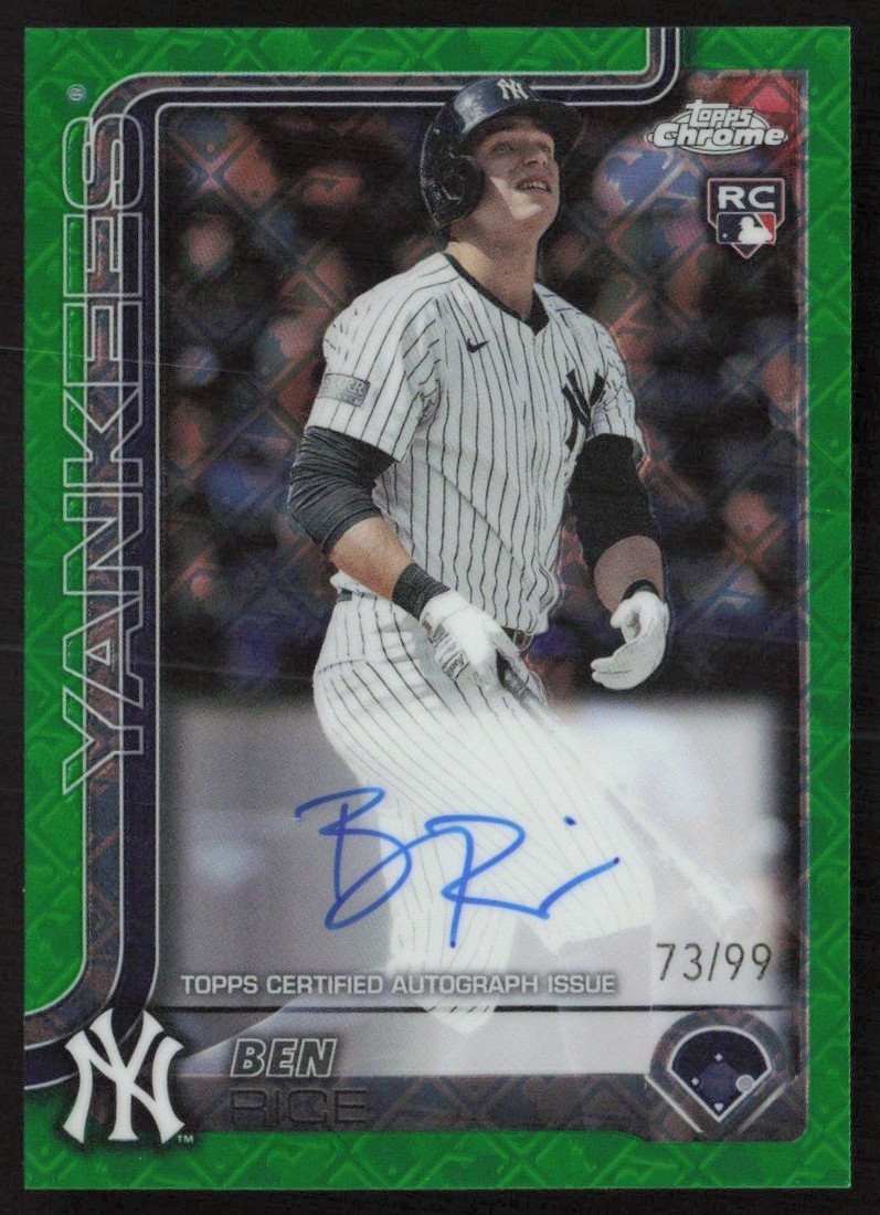 2025 Topps Chrome Green LogoFractor 73/99 Ben Rice Rookie Auto #RA-BR JW1