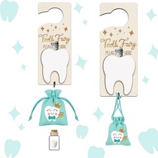 AINBIN Tooth Fairy Door Hanger Kit w/ Holder, Money Slot, Keepsake Bottle, Pouch