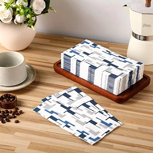 200 Pcs Geometric Bathroom Napkins Blue Gray Disposable Hand Towels 2 Ply - Image 2 of 4
